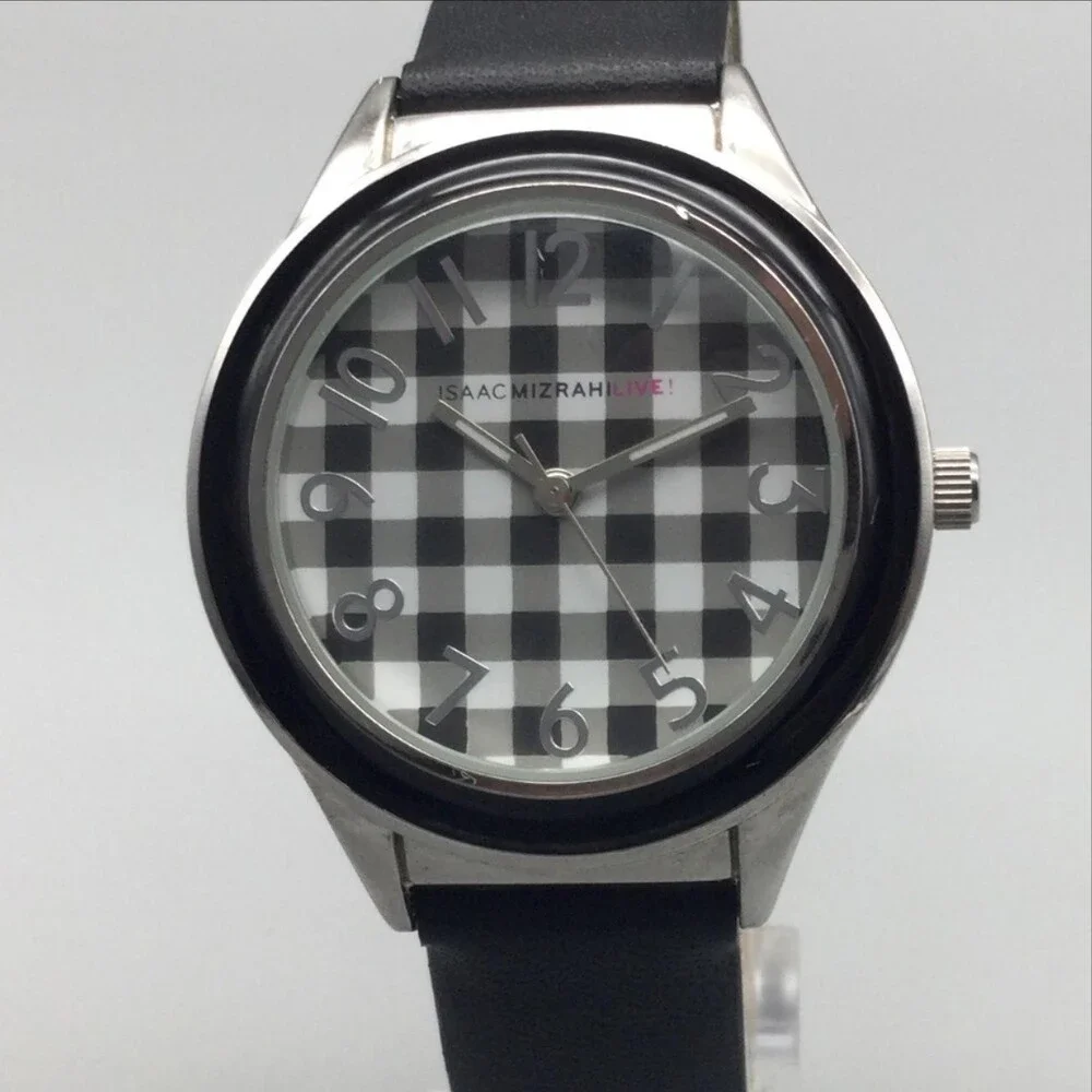 Isaac Mizrahi Live Womens Watch 36mm Black Check Dial Leather IM2647 New Battery